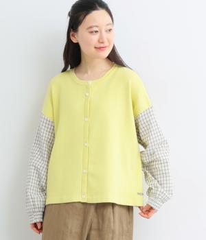 異素材スリーブニットカーディガン(イエロー-L)