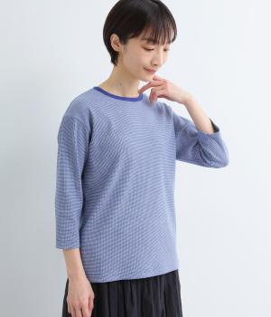 リブ編みボーダークルーネックプルオーバー