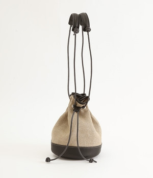 リネン×革巾着バッグ