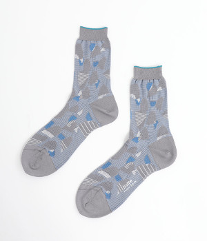 シーグラス柄　ジャカードソックス(グレー-ONESIZE)