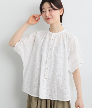 コットンレースフレンチ袖シャツ(オフホワイト-2)