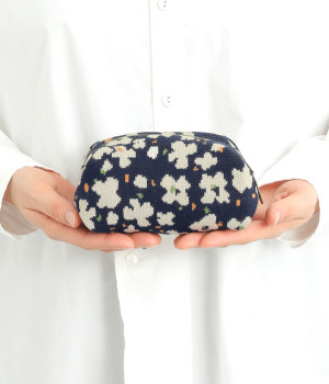 コットン　かくかくフラワーポーチ(ネイビー-ONESIZE)