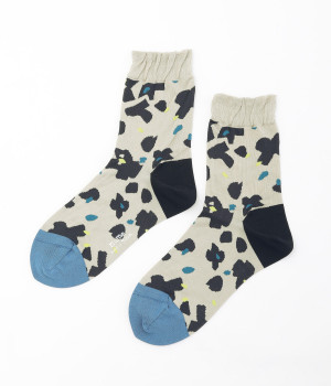 コットン　かくかくフラワーソックス(グレージュ-ONESIZE)