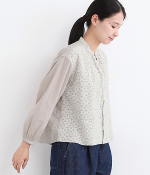 ミカン刺繍コットンシャツ(ライトグレー-2)