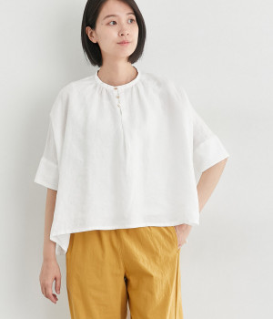 リネンサイドスタッドタックシャツ(オフホワイト-2)