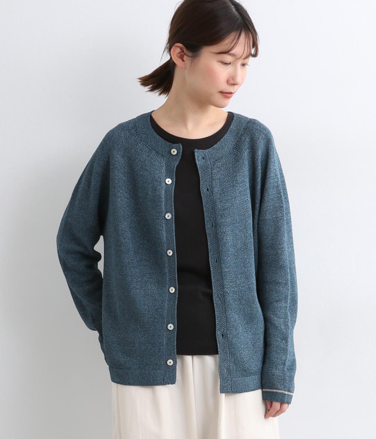 ホールガーメント ペーパーコットン混カーディガン(ブルー-F)