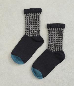 ホールガーメント　ウールチェック柄ソックス(ネイビー-0)