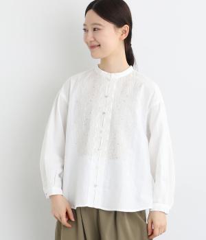 コットン オリジナルダブルガーゼ刺繍シャツ(オフホワイト-2)