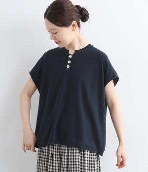 コットンワイド巾ポロ風プルオーバー