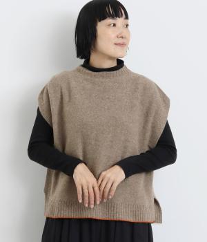 ホールガーメントローゲージウールベスト(ブラウン-F)