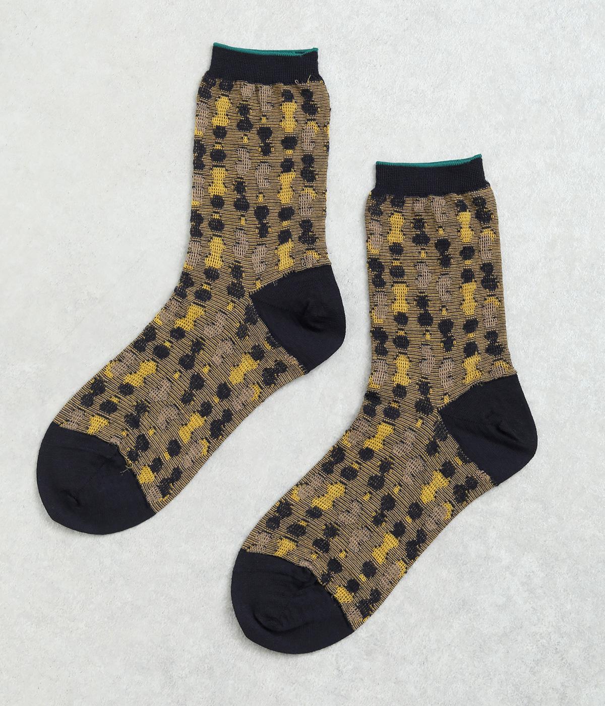 ウールジャカードピーナッツ柄ソックス(ネイビー-F)