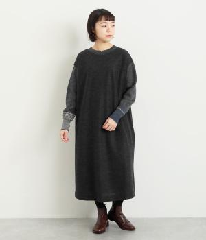 袖ニットワンピース(チャコール-2)