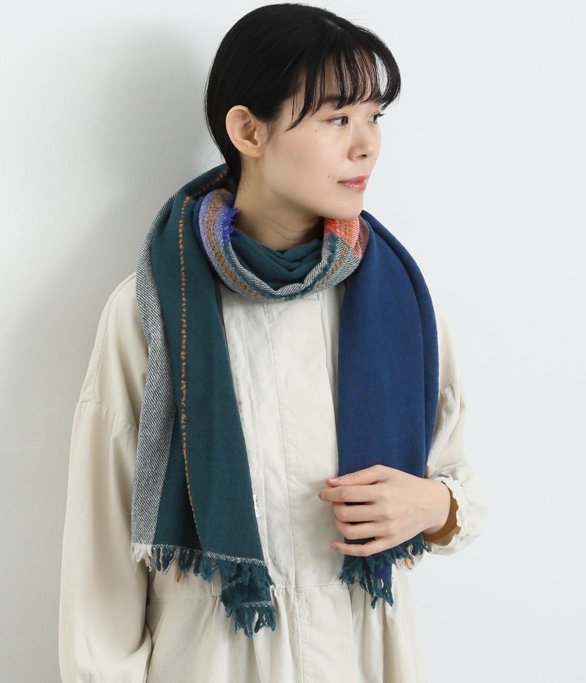 ウールステッチワッシャーストール(ブルー-F)