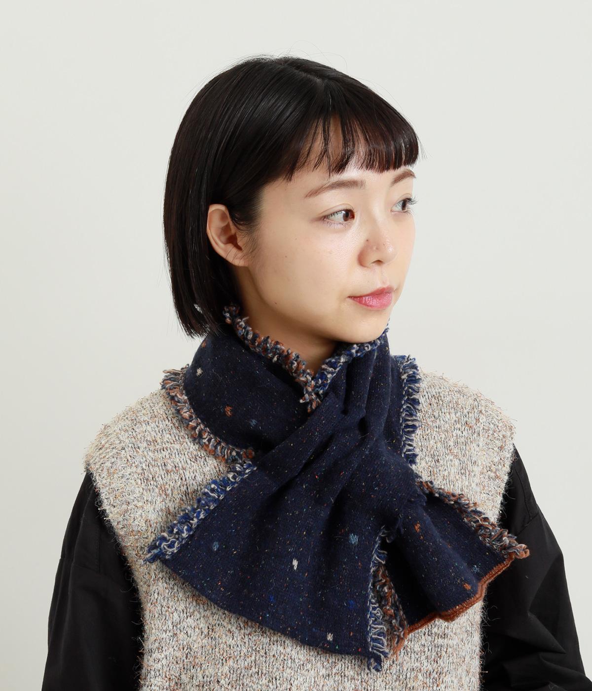 サイドフリンジ差し込みマフラー(ネイビー-ONESIZE)