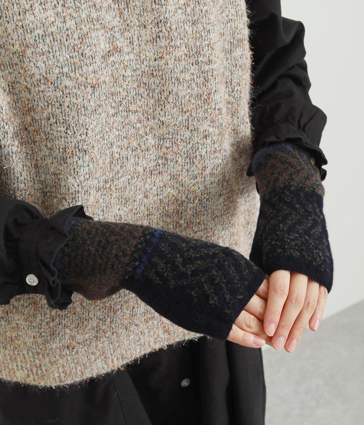 ブークレーニットジャカードアームウォーマー(ネイビー-0)