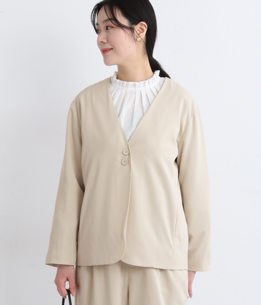 ストレッチレーヨン　ノーカラージャケット