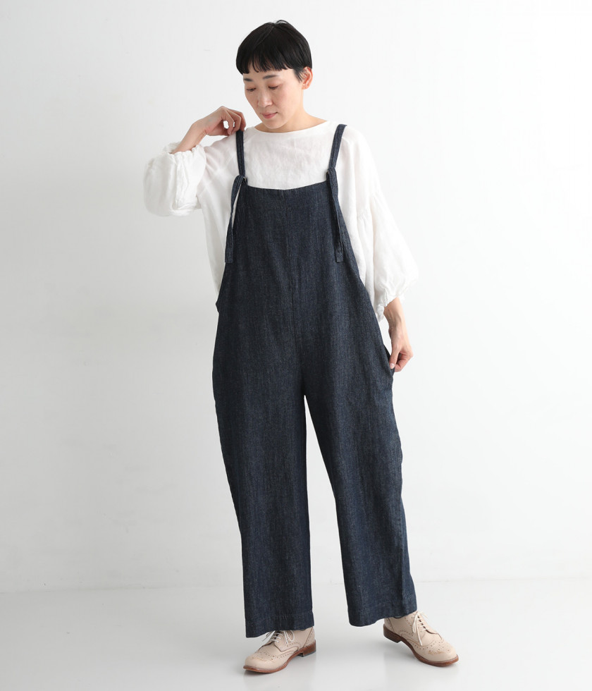 コットンリネン甘撚りデニム　サロペット