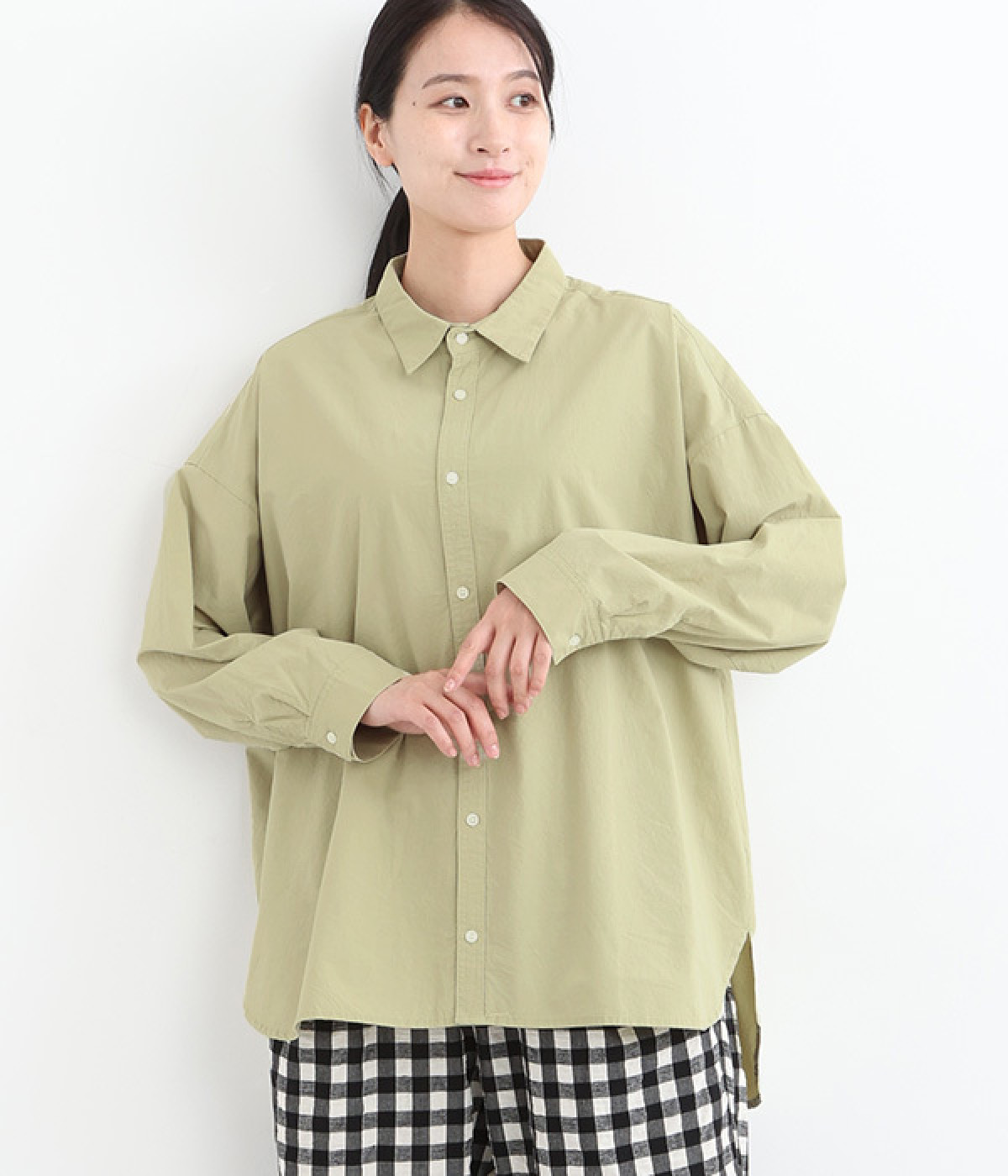 サンドウォッシュ　レギュラーシャツ(グリーン-ONESIZE)