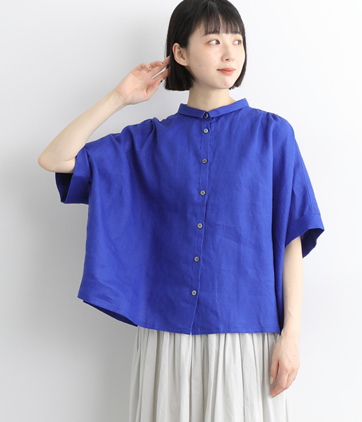 平織りリネン ちび襟ワイドシャツ（ista-ire）の商品詳細