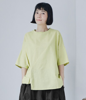 リネンコットンガーゼ　イレギュラーヘムTEE