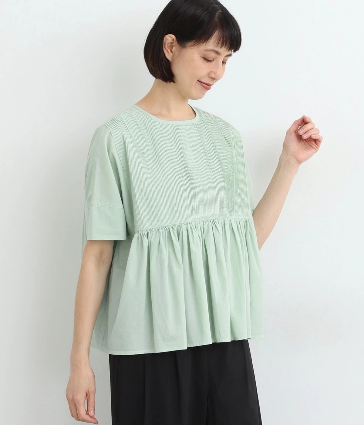 コットンリネンヘリンボーン タックサロペット（ista-ire）の