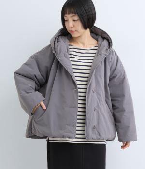 ピーチ起毛中綿フードショートコート(グレー-F)