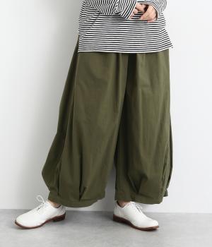 リネン調コットン裾タックパンツ
