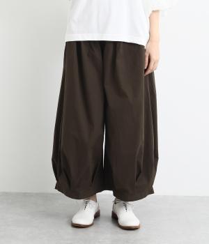 リネン調コットン裾タックパンツ(ブラウン-F)