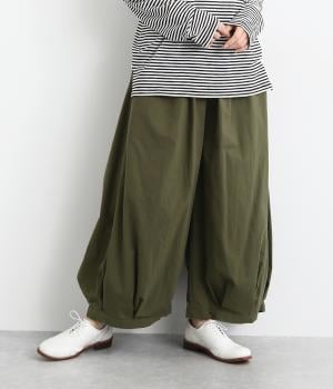 リネン調コットン裾タックパンツ(カーキ-F)
