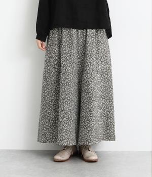 小花柄コットン接結フレアパンツ(グレー-F)