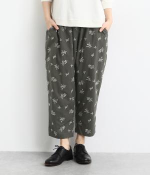 リネン調ポプリンオリーブ柄刺繍istaパンツ