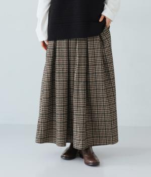 ウール混チェック　タックスカート