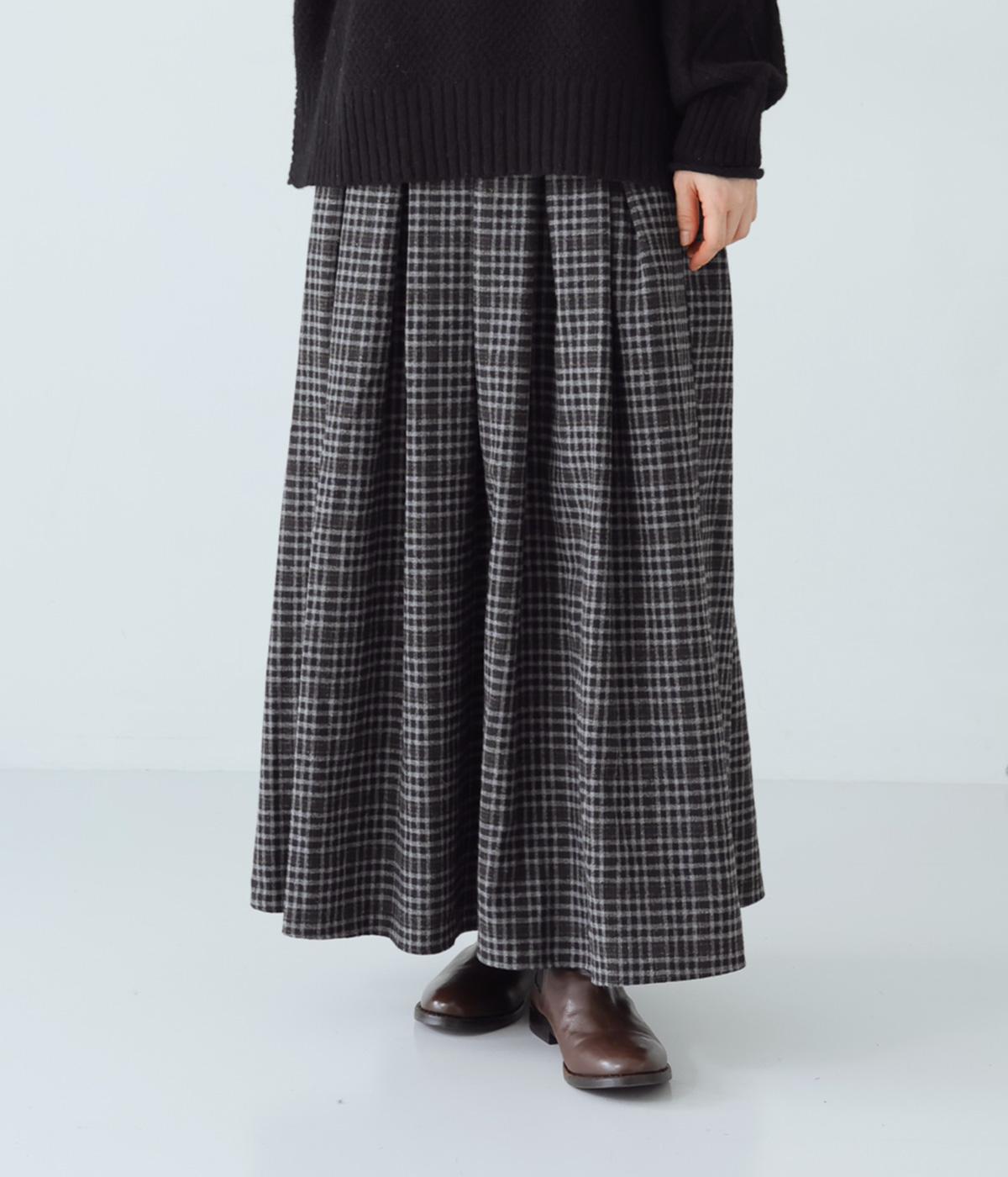 ウール混チェック　タックスカート(グレー-F)