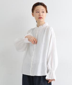 強撚リネン　フリルカラーブラウス