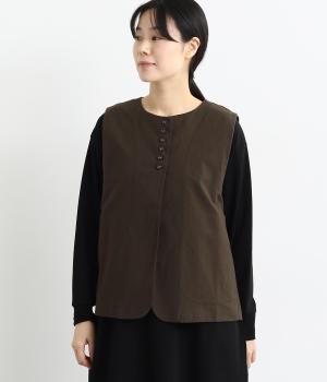 リネン調コットン多釦ベスト