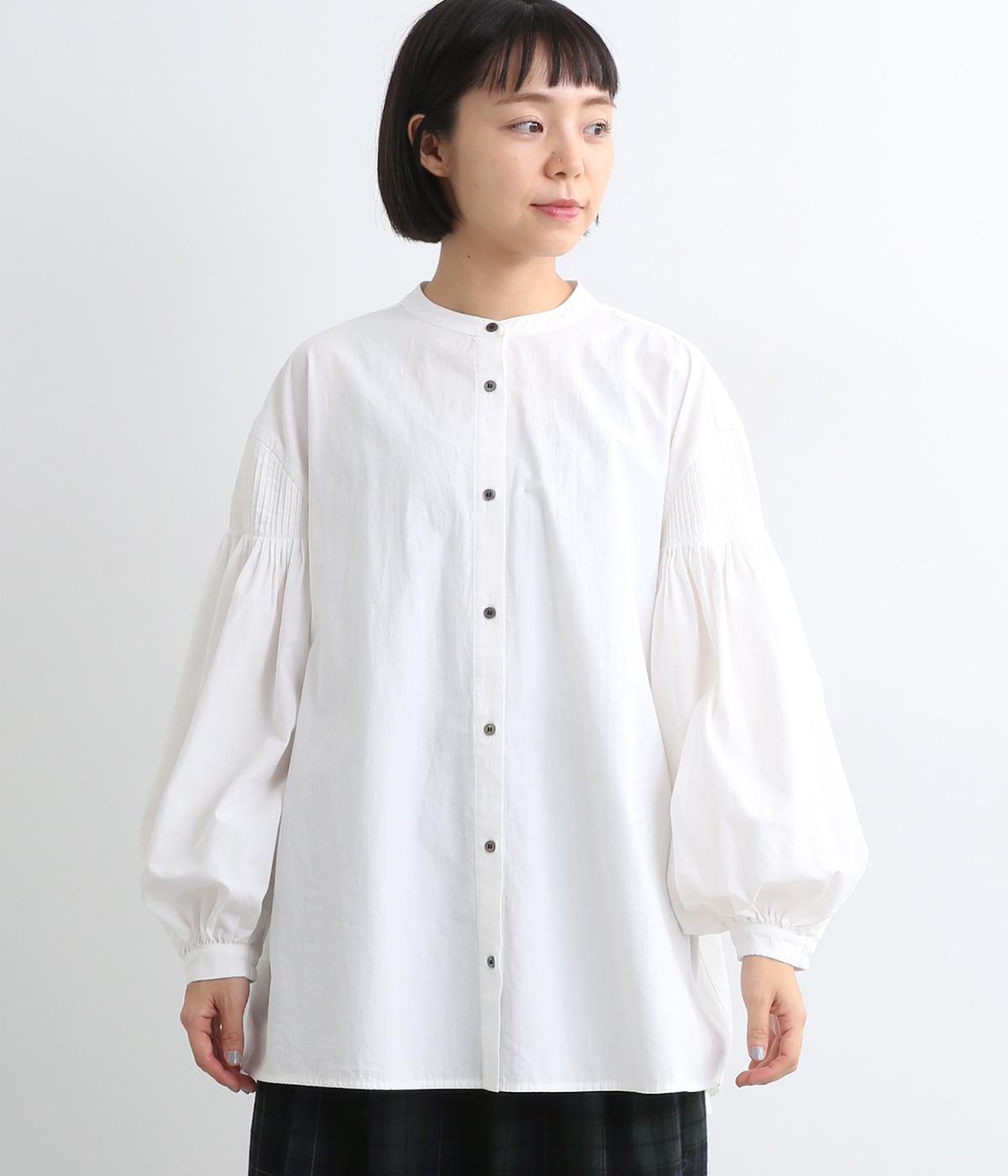 アンティーク調コットン　袖ピンタックブラウス(オフホワイト-F)