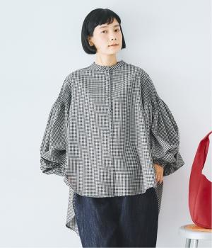 ちびギンガムチェック　袖ピンタックブラウス(ブラック-F)