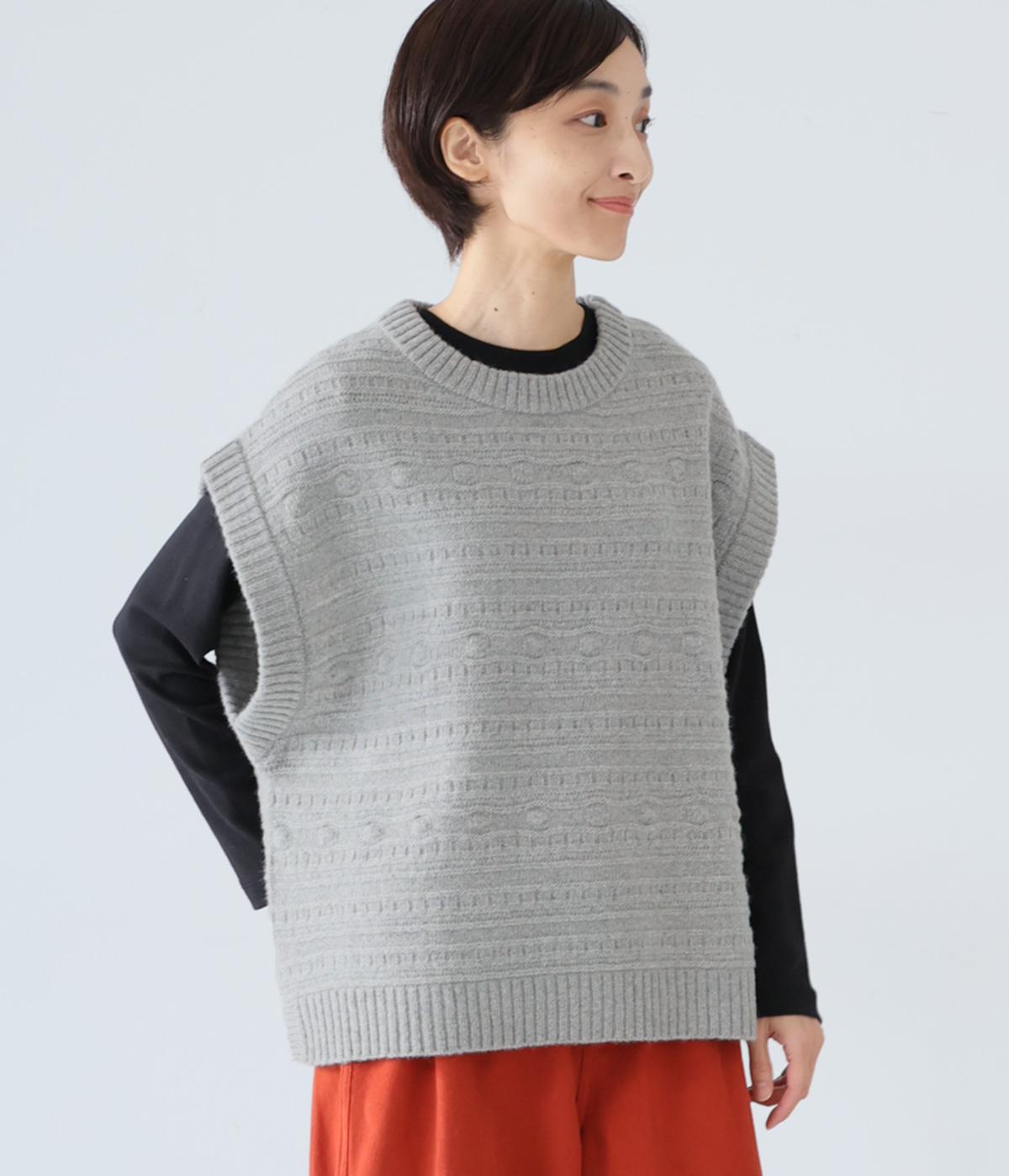 シェットランドウール総柄フレンチベスト(グレー-F)