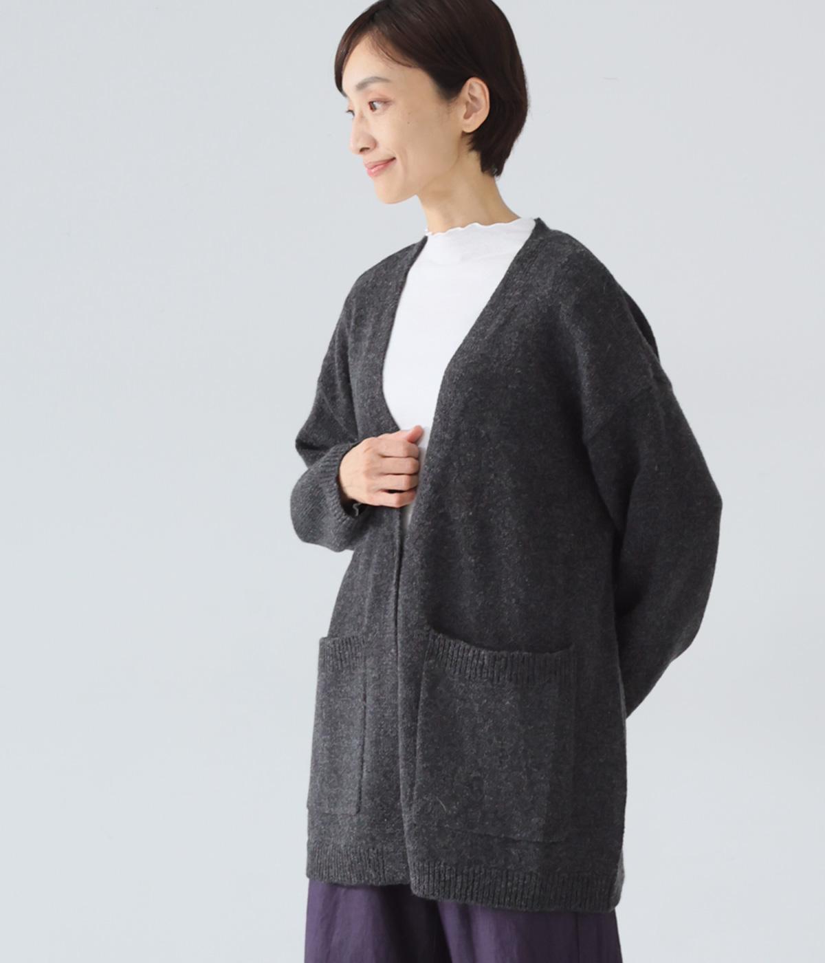 シェットランドウール1つ釦カーディガン(ブラック-F)