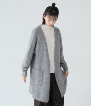 モヘア風ニット　Vネックカーディガン(グレー-F)