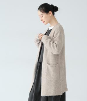 モヘア風ニット　Vネックカーディガン(ベージュ-F)