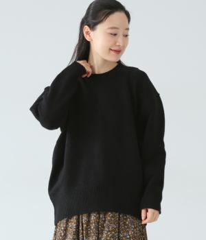 シェットランドウール　クルーネックBIGプルオーバー(ブラック-F)