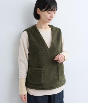 ボア×リネン長コットン　 Vネックベスト