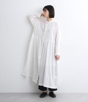 しわコットンローン×ドビードット異素材切替ワンピース