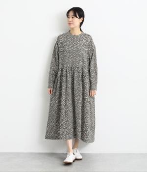小花柄コットン接結ギャザーワンピース