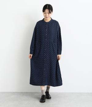 ドットジャカードデニムスラッシュポケットワンピース