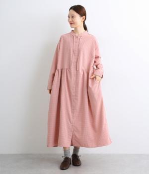 ちびギンガムチェック　ドロストネックワンピース