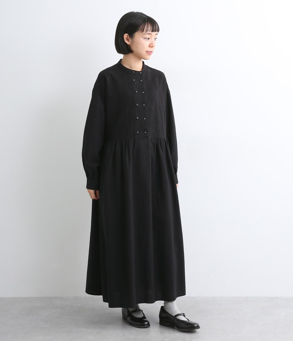花柄ジャカード　ダブルボタンワンピース(ブラック-F)