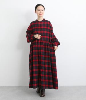 起毛チェック　ギャザーワンピース