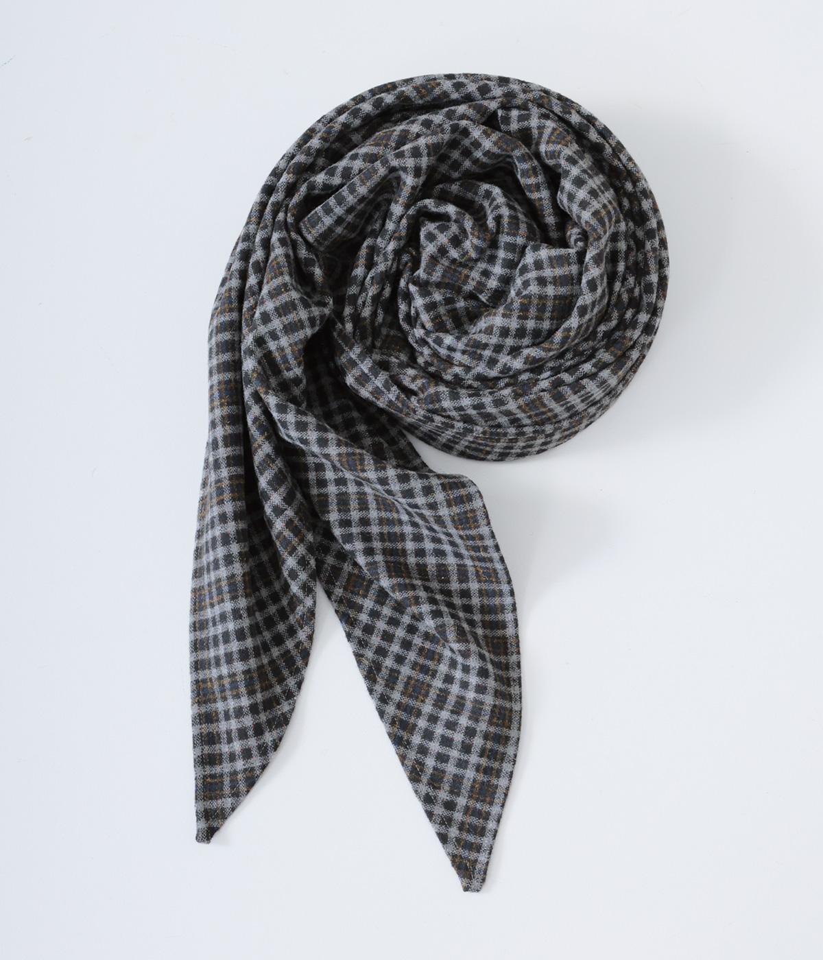 ウール混チェック　ストール(グレー-F)